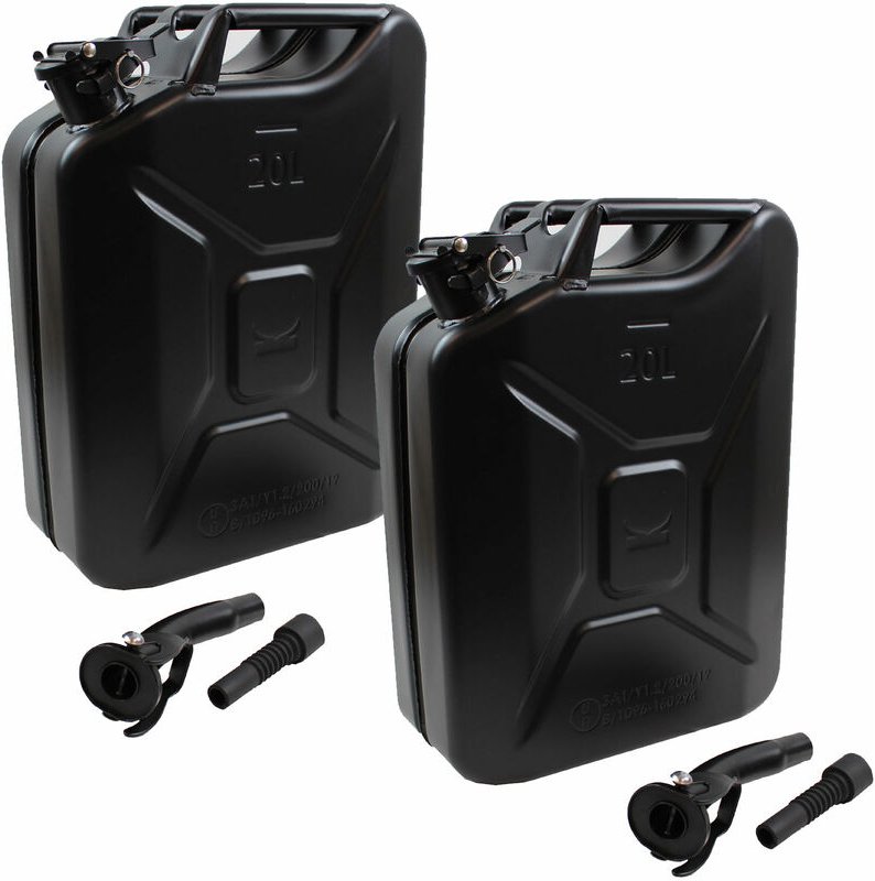 2x Metallkanister schwarz 20 Liter inkl. Ausgießer + Halterung Benzin Diesel