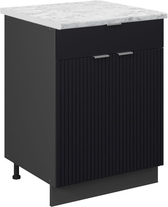 Küchenunterschrank Fame-Line, Schwarz gestreift, 60 cm mit Schublade, ap Marmor Vicco