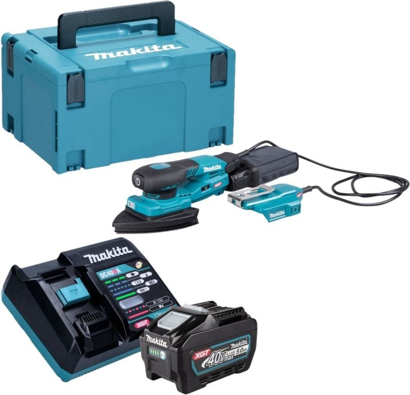 Makita BO 006 CGT101 Akku Deltaschleifer 40 V max. 100 x 150 mm 3,0 mm Hub Brushless + 1x Akku 5,0 Ah + Ladegerät + Makp...