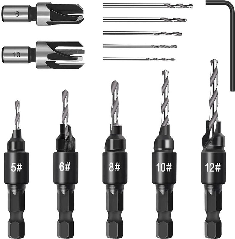 Tlily - Senkbohrer-Set, verstellbare Fasewerkzeuge für die Holzbearbeitung an Senklöchern mit 1/4-Zoll-Sechskantschaft