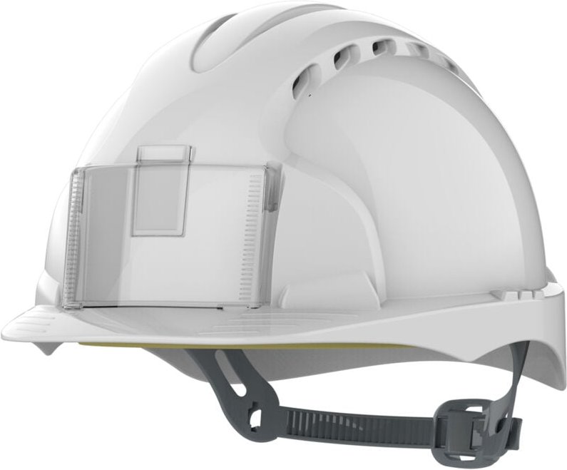 Belüfteter Sicherheitshelm mit Riemen EVO2 Badge Weiß