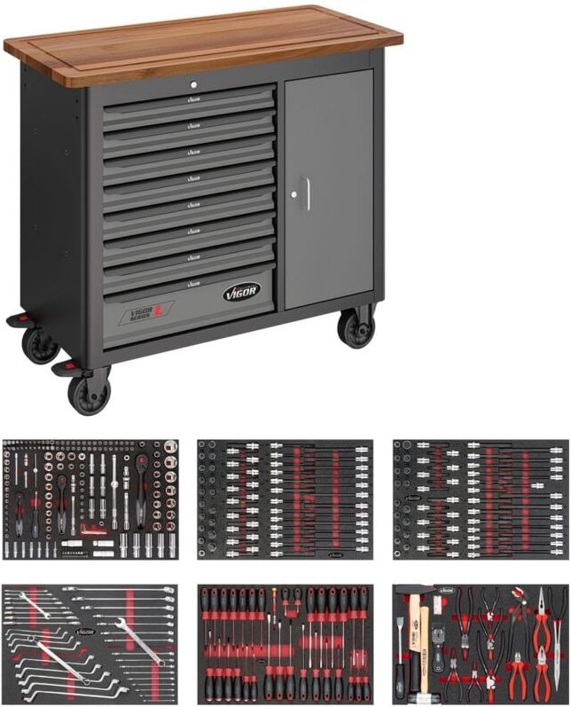 Mobile Werkbank Series l mit Sortiment, Anzahl Werkzeuge: 375 - Vigor