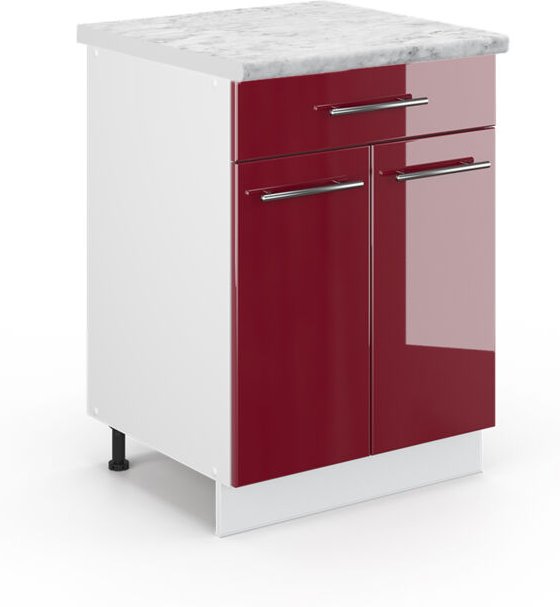 Thumbnail - Küchenunterschrank Fame-Line, Bordeaux Hochglanz, 60 cm mit Schublade, AP Marmor, Vicco