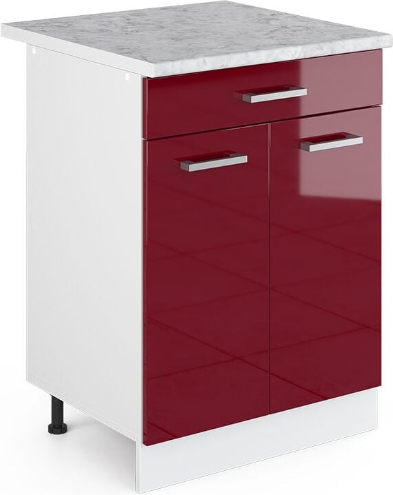 Thumbnail - Vicco - Unterschrank R-Line, Bordeaux Hochglanz, 60 cm mit Schubladen