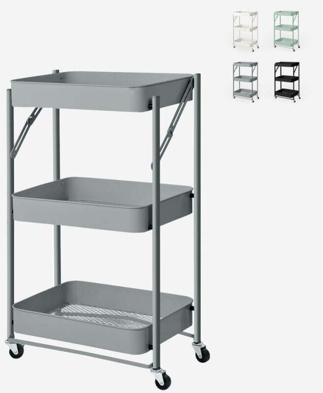 Klappbarer Servierwagen Küchenwagen mit 3 Etagen mit Rädern Pikas - Dunkel Grau