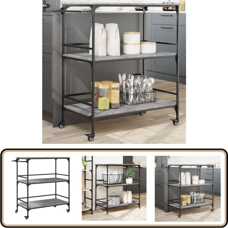 Küchenwagen Grau Sonoma 100,5x50x105 cm Holzwerkstoff - Küchenwagen - Holzwerkstoff - Küchentisch - Esstisch - Retro Sti...