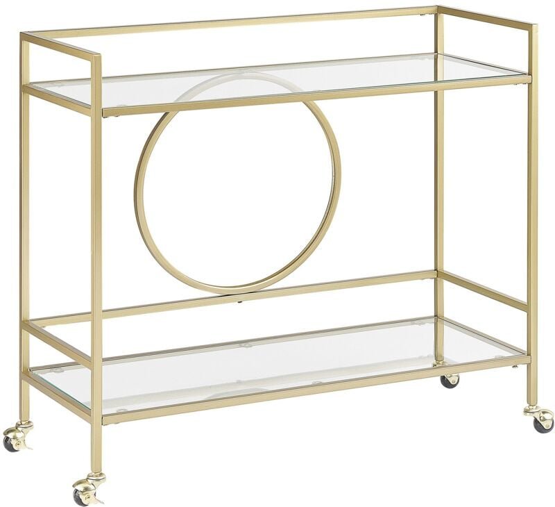 Servierwagen Transparent und Gold Glas rechteckig mit Rollen Metallgestell glamourös moderne Ablagemöglichkeit für Küche...