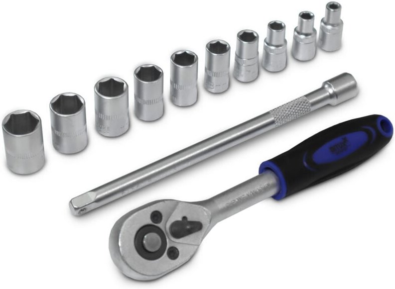 Bituxx - 12 Teiliges Nussatz Sechskant mit 150mm Ratsche 1/4' und 150mm Verlängerung Steck Nüsse Stecknuss Werkzeug Set