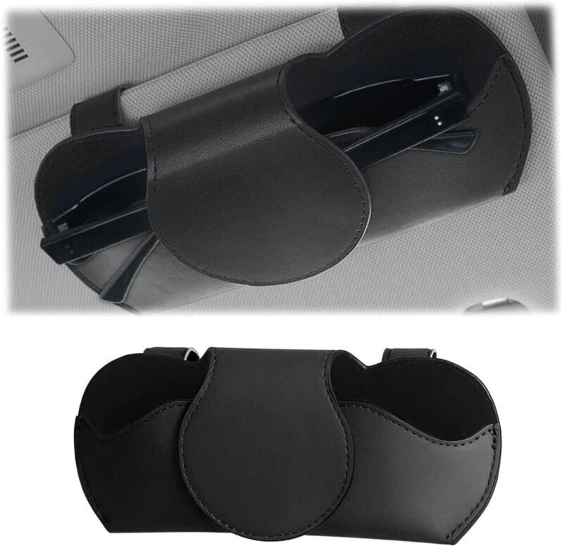 Thumbnail - Gabrielle - PU-Leder-Auto-Visier-Sonnenbrillenetui, universeller magnetischer Auto-Brillenclip, Auto-Innenzubehör (schwa...