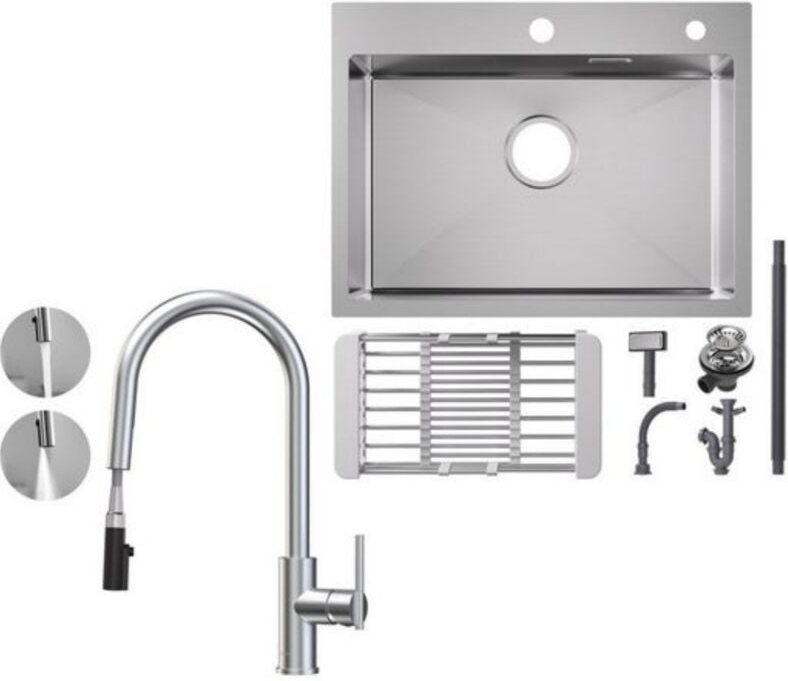 Cecipa Max - Küchenspüle aus Edelstahl 60x45cm Aufsatzwaschbecken Gebürstete + Ausziehbarer Küchenarmatur gebürstete Mit...