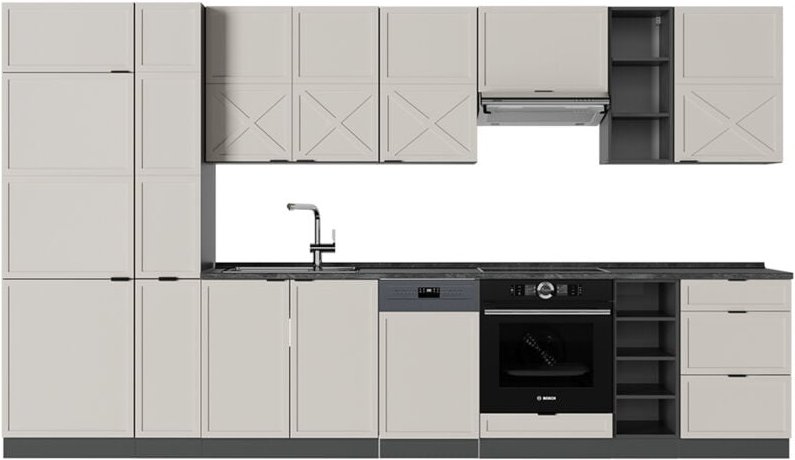 Küchenzeile Fame-Line, GrauBeige/Anthrazit, 355 cm , AP Anthrazit, Vicco