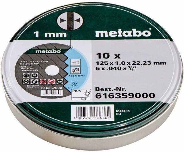 Thumbnail - METABO Satz=10xTrennscheiben SP 125x1,0x22,23 Inox, TF 41 (616359000)
