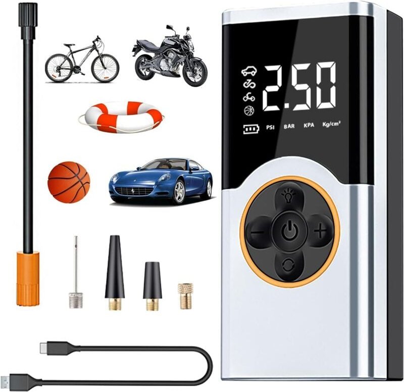 Thumbnail - Lntyq - Kabelloser Autoreifenfüller, tragbarer 150-PSI-Luftkompressor, tragbarer Mini-Autokompressor mit 4000 mAh, Digit...