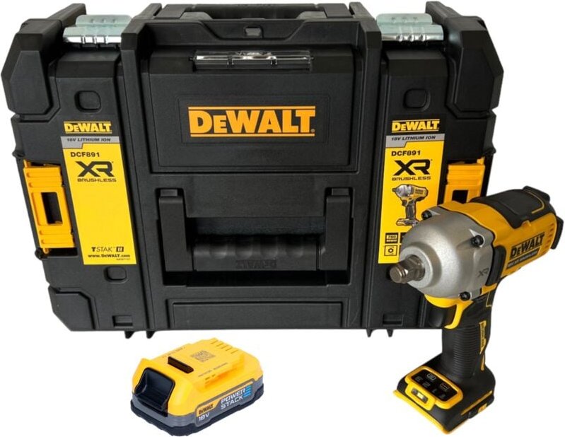 DeWalt DCF 891 NT Akku Schlagschrauber 18 V 1084 Nm 1/2" Brushless + 1x Powerstack Akku 1,7 Ah + TSTAK - ohne Ladegerät