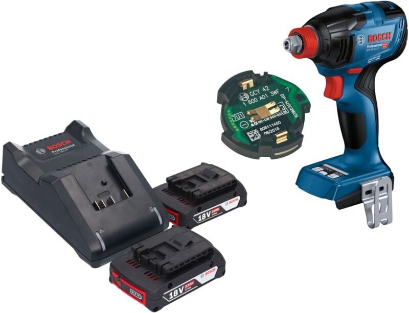 Bosch GDX 18V-210 C Professional Akku Drehschlagschrauber 18 V 210 Nm Brushless + 2x Akku 2,0 Ah + Ladegerät + GCY 42 Bl...