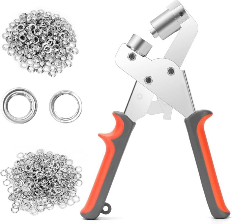 Professionelle Ösenzange, Multifunktions-Ösenzange, mit 100 Ösen (Innen-Ø 10 mm), für Planenleder, Karton, PVC-Stoff - C...