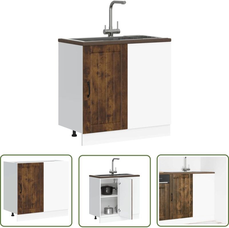 The Living Store - vidaXL Spülenunterschrank Lucca Räuchereiche Holzwerkstoff