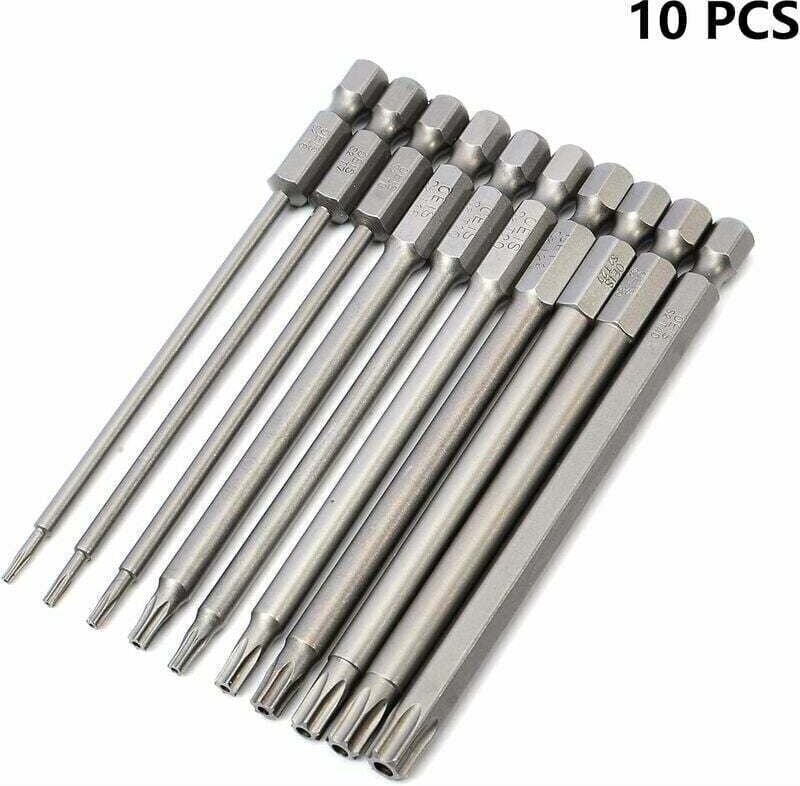 Mumu - Schraubendreher-Bits mit 1/4-Zoll-Sechskantschaft, T6-T40, magnetisch, S2-Stahl, 100 mm lang, 10 Stück