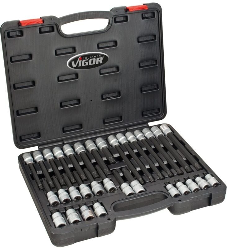 VIGOR Schraubendrehereinsatz Satz, 1/2 (12,5 mm) Vierkant hohl, Innen Keilprofil Ribe-CV, 32-tlg., M5 - M14, Anzahl Werk...