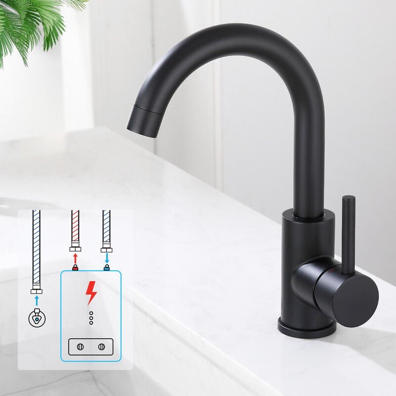 Thumbnail - Niederdruck Wasserhahn Küche Schwarz 360°Drehbar Mischbatterie Armatur aus Edelstahl Einhebelmischer Küchenarmatur Spült...
