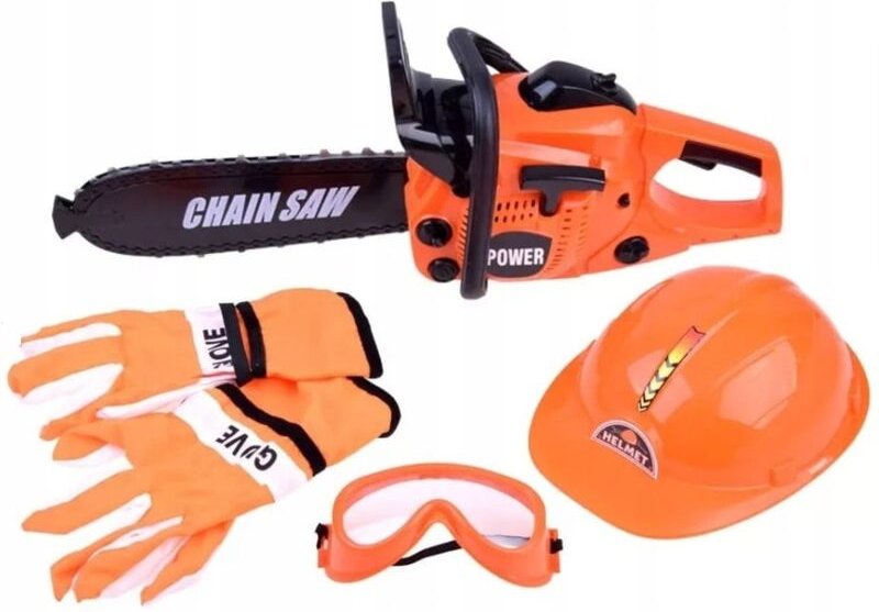Kettensägen-Set Kinderhelm Brille Handschuhe