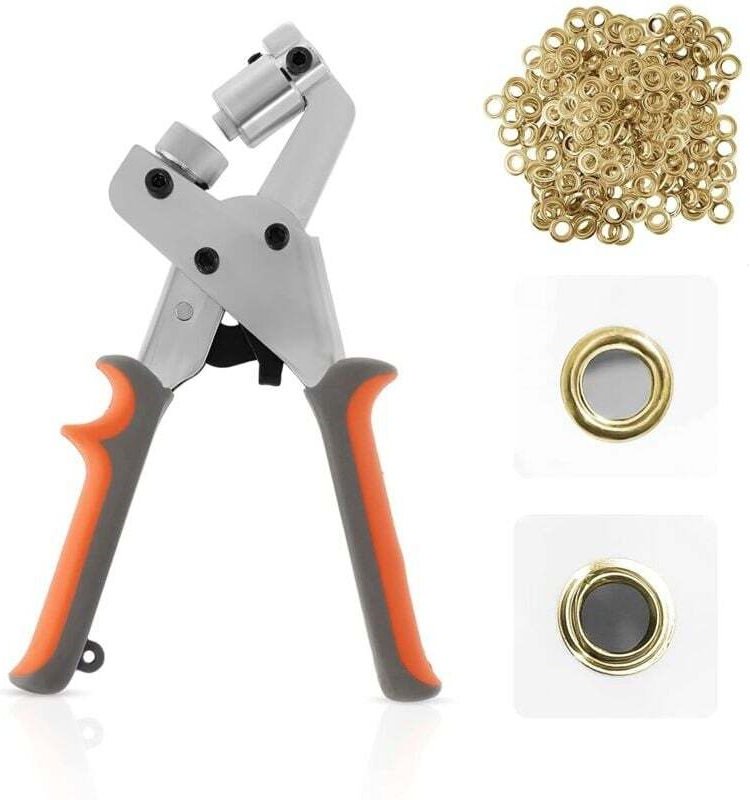 Ulisem Ösen-Werkzeugset, Ösenpresse, Ösenzange, Handset mit 300 Stück 10,5 mm goldenen Ösen, tragbare Metallösen für Gür...