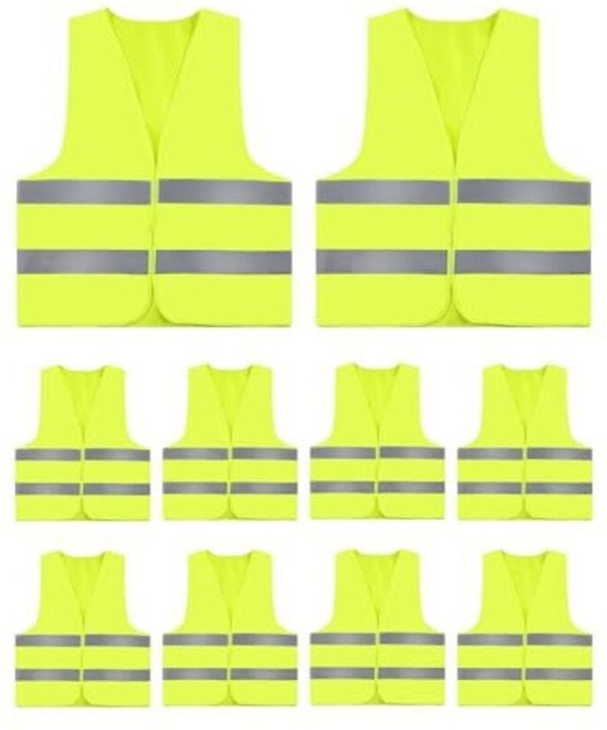 10 Stück Warnwesten Gelb Reflektorwesten Warnweste Gelbe Weste für Erwachsene und Kinder Gelbe Weste fürs Auto Fluoreszi...