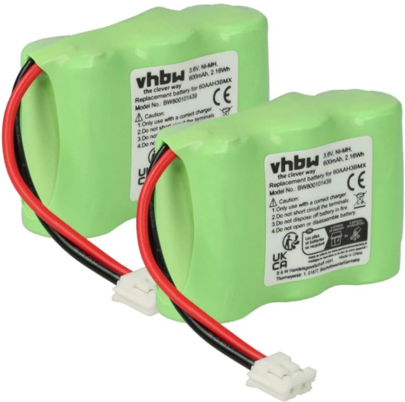 Vhbw - 2x Akku kompatibel mit Ascom Adesso schnurlos Festnetz Telefon (600 mAh, 3,6 v, NiMH) Grün