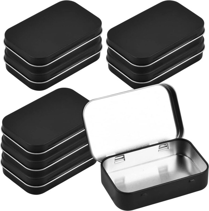 Fitags - Stück kleine Blechdosen aus Metall, 95 x 62 x 20 mm, leere rechteckige Metalldosen mit Scharnier, Blechdosen mi...