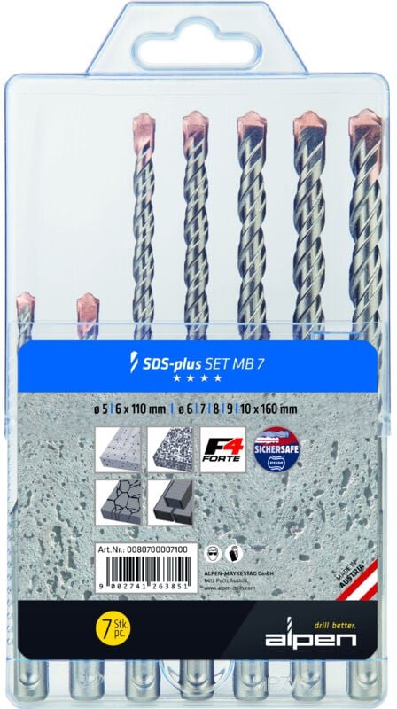 0080700007100 Stahl Beton-Spiralbohrer-Set 5 mm, 6 mm, 7 mm, 8 mm, 9 mm, 10 mm 1 Set - Alpen