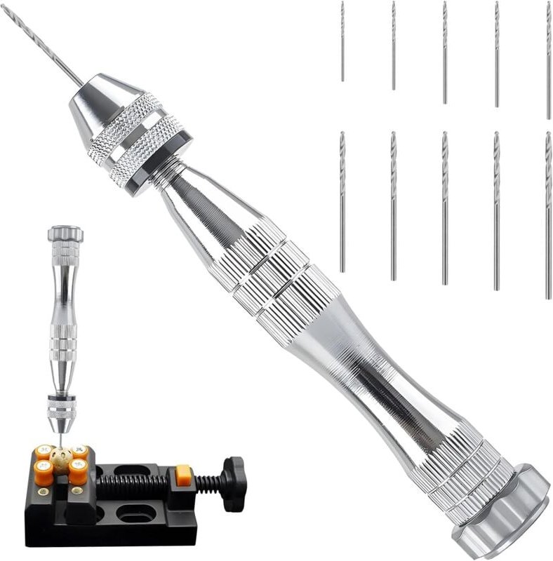 Manueller Handbohrer für Harzformen, 12 cm silberner Handspiralbohrer mit 10 Stahlbohrern (0,8–3 mm), Bohrwerkzeug für E...