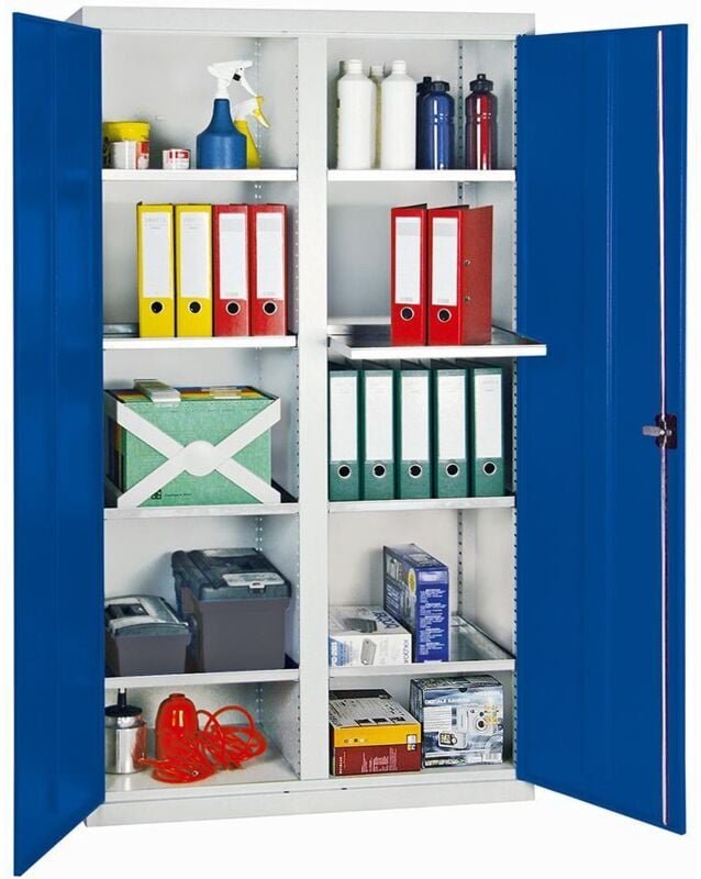 Werkzeug- und Materialschrank Serie 3000 lichtgrau / enzianblau + 8 Auszugsböden - 3004074 - Stumpf