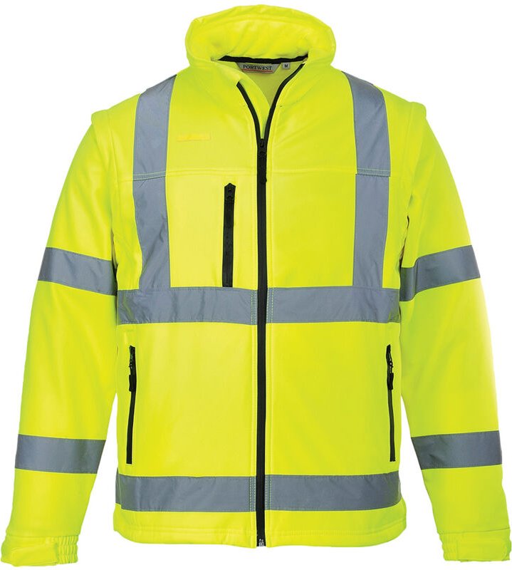 HiVis Softshell-Jacke (3 Schichten) mit abnehmbaren Ärmeln Gelb XS