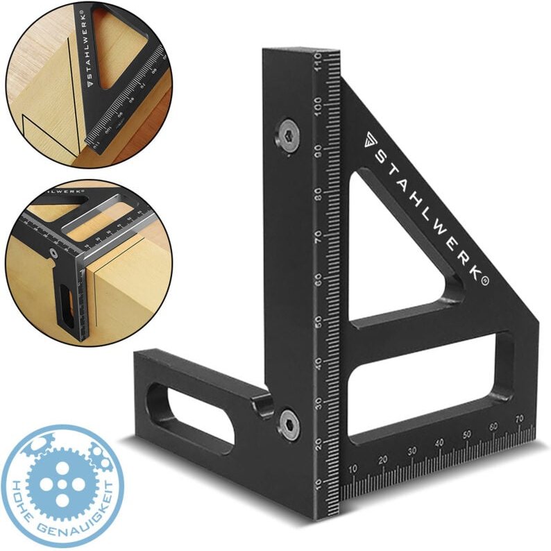 Stahlwerk - Gehrungswinkel mit Anschlag 3D-Winkel Gehrungsdreieck Aluminium-Winkel