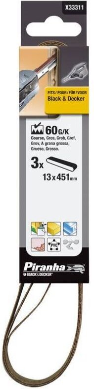 Schleifband 13x451mm Körnung 40 passend zu ka 900 e Bandschleifgerät - 3 Stück - Stanley