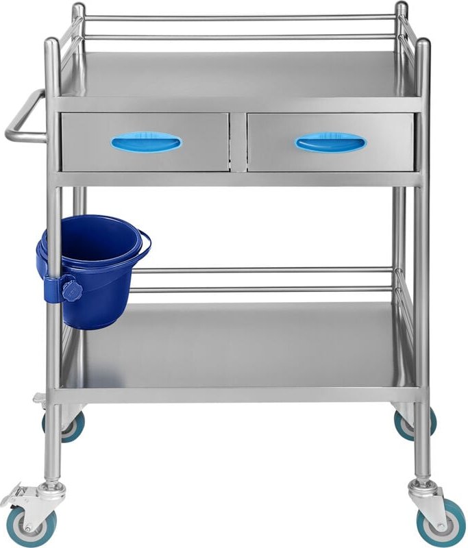 Mophorn - 2-lagiger Medizinwagen mit 2 Schubladen, Rollwagen aus Edelstahl mit Schmutzeimer für Labor, Krankenhaus, Klin...