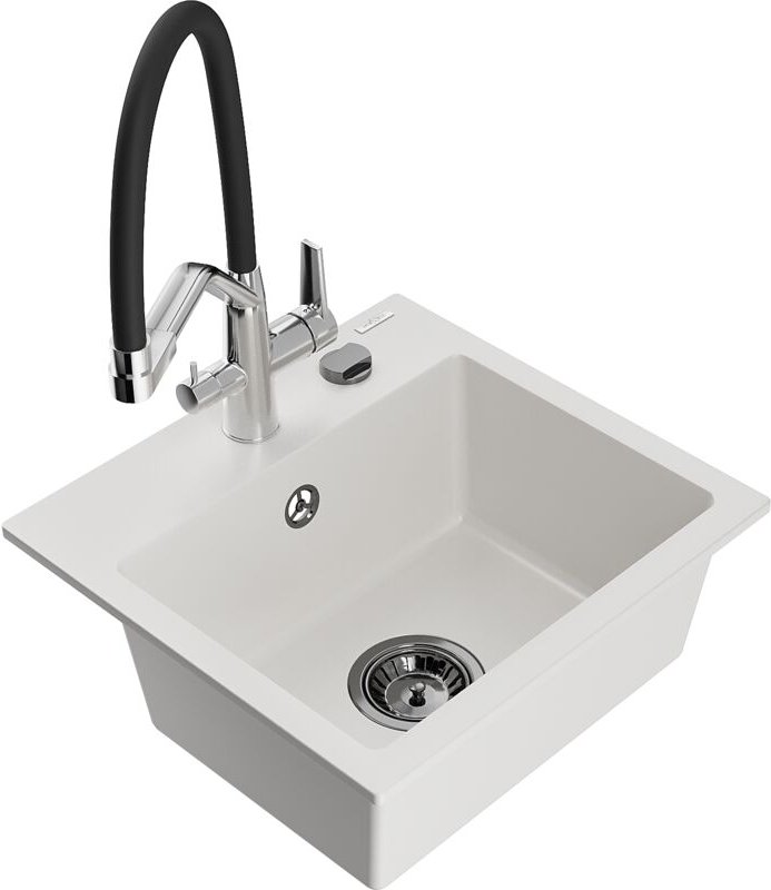 Thumbnail - Milo 1-Becken-Granitspüle mit Mischbatterie Duo, Weiß - 6505-20-671701-07-B - Mexen