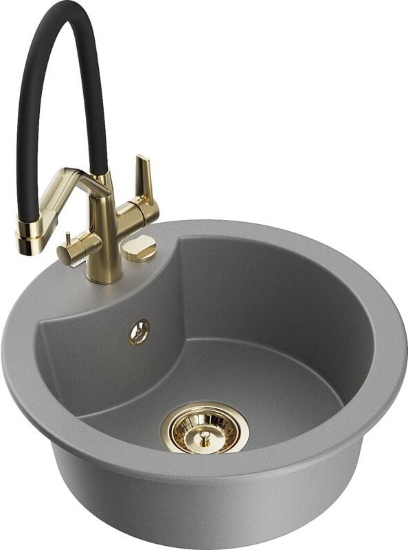 Diego 1-Becken-Granitspüle mit Mischbatterie Duo, Grau - 6512-71-671701-57-G - Mexen