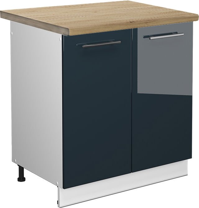 Vicco - Küchenschränke Fame-Line, Dunkelblau Hochglanz, 80 cm , ap Eiche