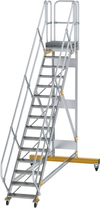 Günzburger Steigtechnik - Plattformtreppe 45° fahrbar Stufenbreite 0,6 m 15 Stufen Aluminium geriffelt - 600775