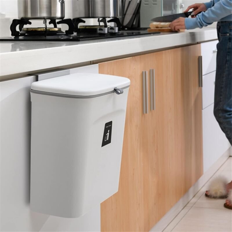 Senderpick - Hängender Küchenabfallbehälter, 9L Küchenabfallbehälter Schranktür Abfallsammler Mit Deckel Kompostbehälter...