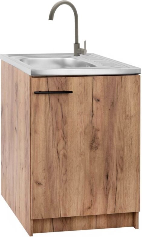 STAMAR Küchenschrank 60x50 - Chêne doré - Praktisch und kompakt - Mit Edelstahlspüle und Olive-Armatur