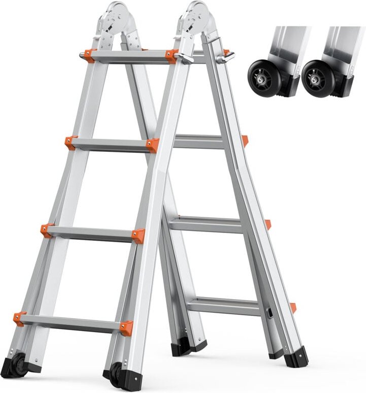 15 ft Teleskopleiter A-Rahmen, kompakte Aluminiumverlängerung, multifunktionale zusammenklappbare Wohnmobilleiter für Zu...