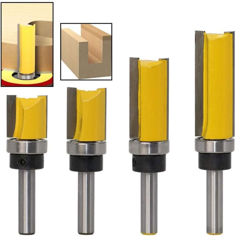 4-teiliger Kopierfräser, gerader Bündigfräser, 8-mm-Schaft, Durchmesser 19,05 mm, mit Schaftlager, DIY-Zimmerei-Fräswerk...
