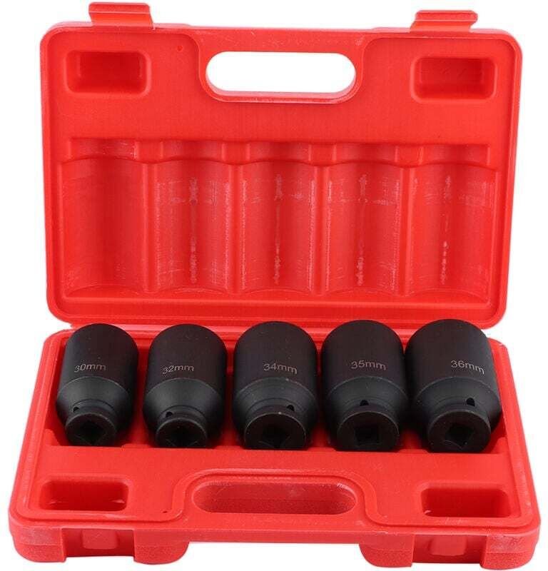 5-teiliger 12-Punkt-Achsnabenmutternhülsensatz, metrische Tiefe, 1/2-Zoll-Ratsche