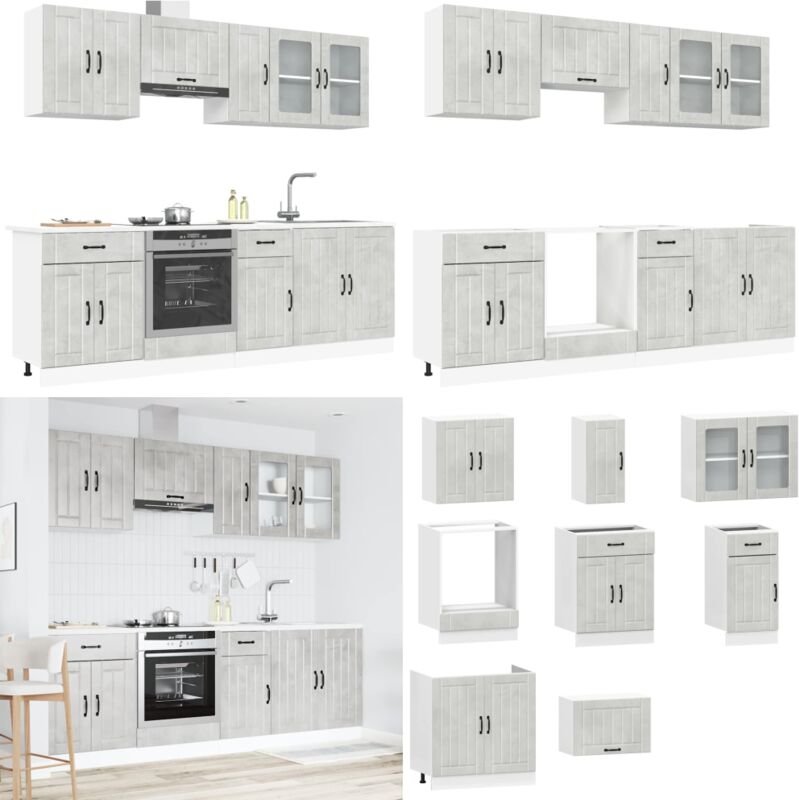 8-tlg. Küchenschrank-Set Kalmar Betongrau Holzwerkstoff - Vidaxl