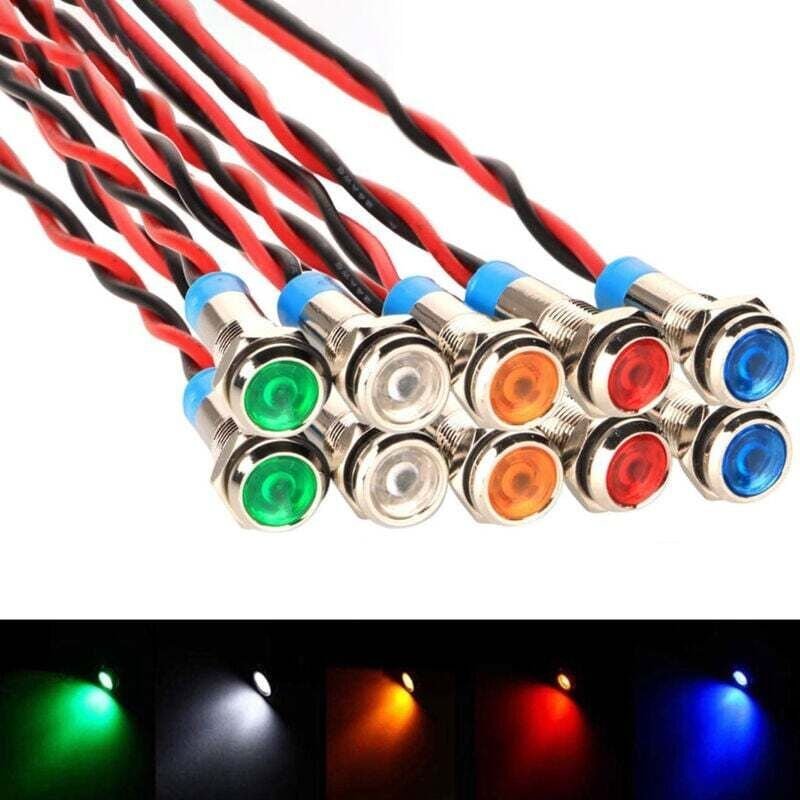 10 Stück AC/DC 12–24 V 6 mm Metall-LED-Kontrollleuchte, verkabelte LED-Glühbirne, LED-Kontrollfeld-Pilot-Warnleuchte für...