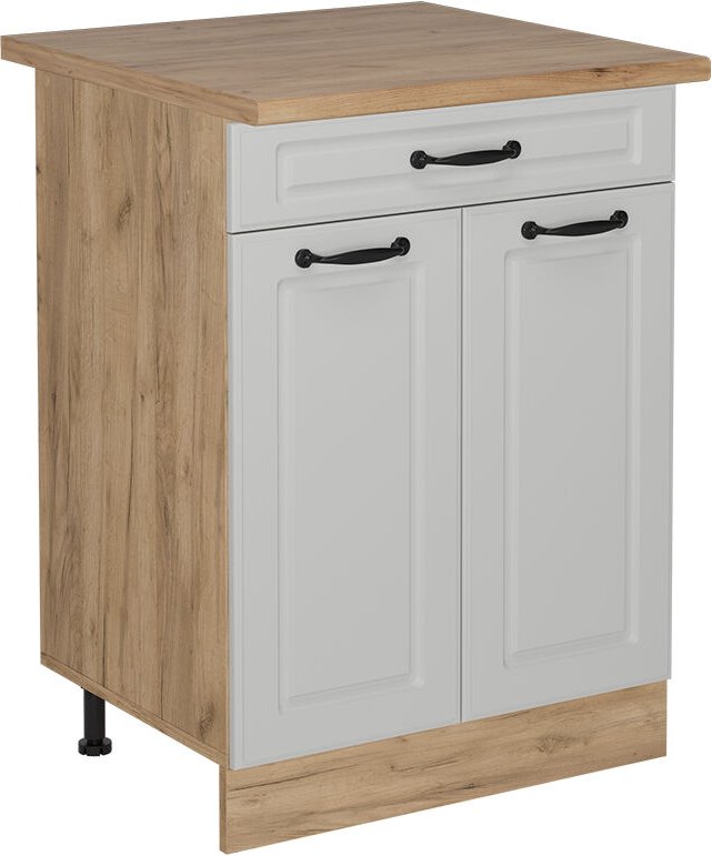 Vicco - Küchenunterschrank R-Line, Weiß Landhaus, 60 cm mit Schublade, ap Eiche