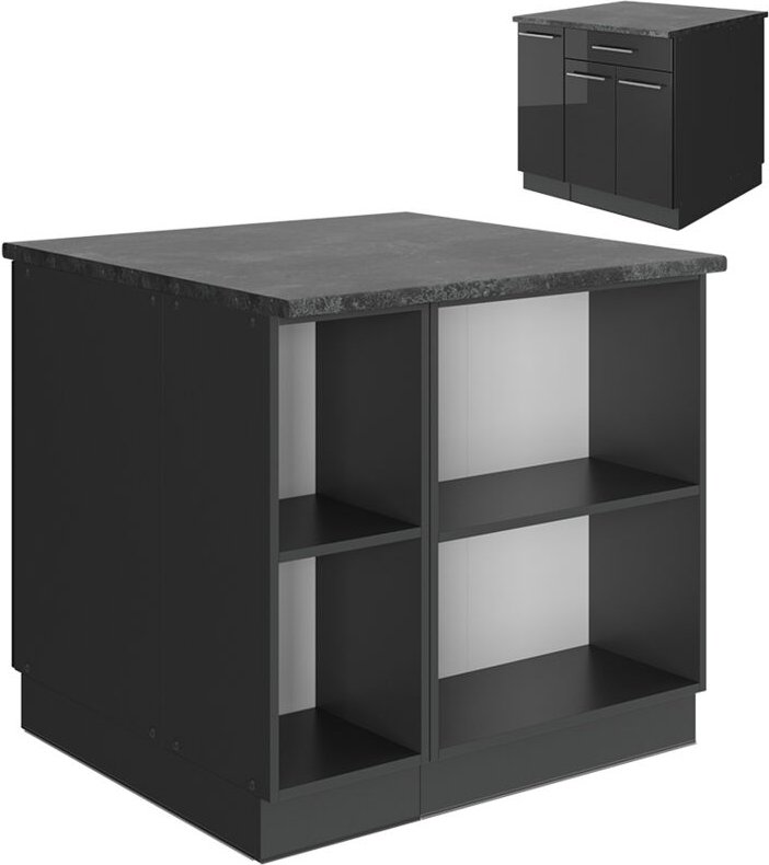 Kücheninsel Fame-Line, Anthrazit Hochglanz, 90 cm ohne Arbeitsplatte, Vicco