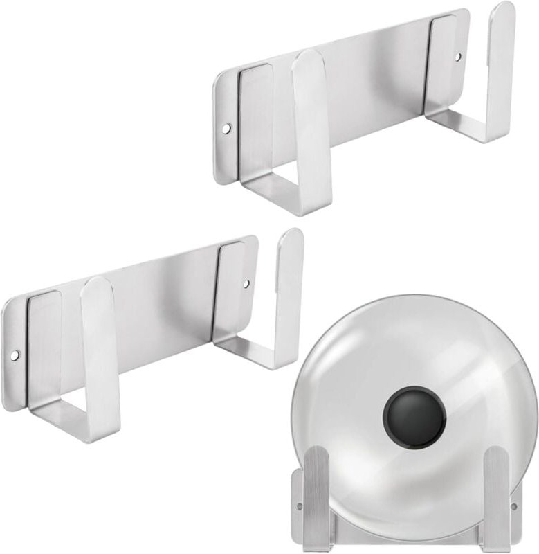 3er-Pack Topfdeckelregale zur Wandmontage für Schranktüren, selbstklebend, platzsparende Wandaufbewahrung, silberfarben